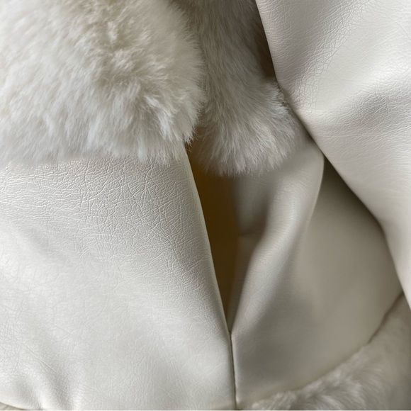 Nine West Cream Faux Fur Moto Jacket Coat Size Large L - Picture 9 of 16